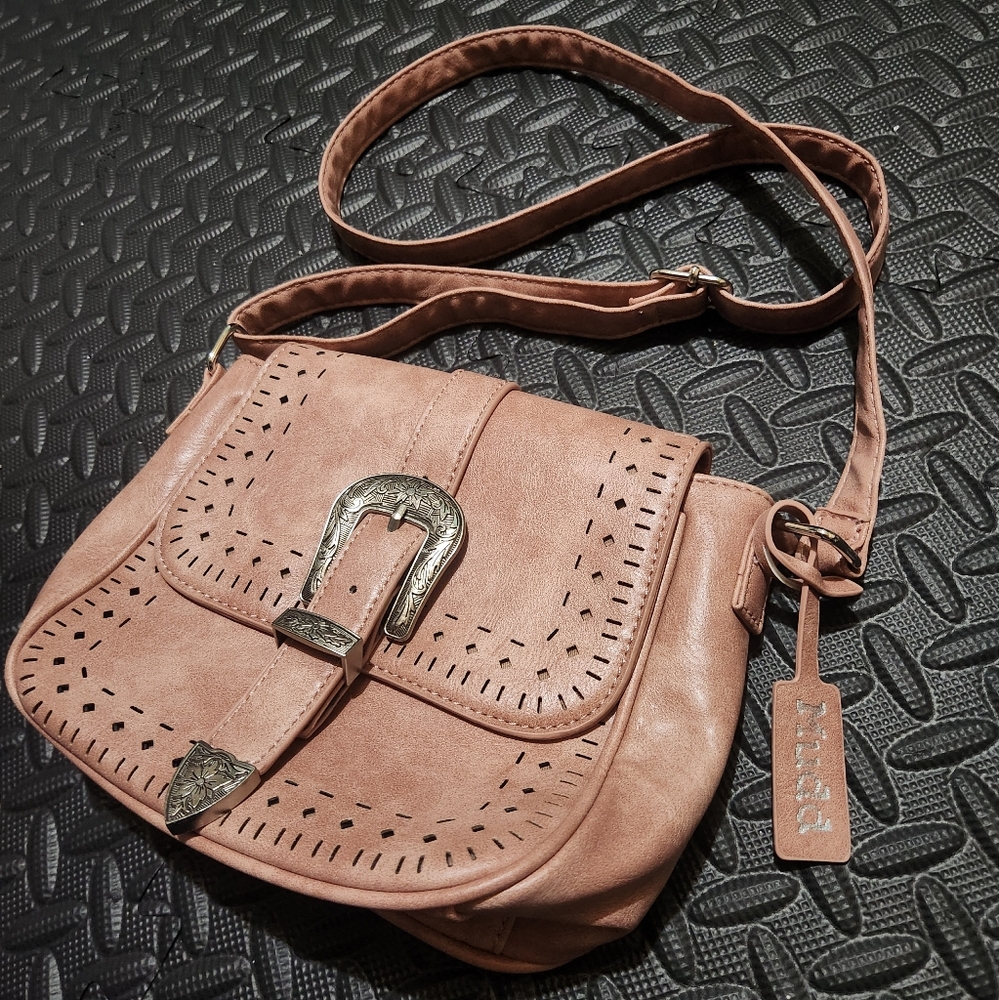 Mudd Western Crossbody Bag Blush Pink Faux Leather Buckle Boho Purse